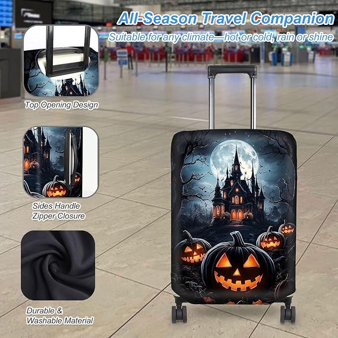 Luggage Cover Protector for 30-32 Inch Suitcases, TSA Approved Elastic Travel Suitcase Covers, Anti-Scratch Washable Luggage Sleeve for Carry On & Checked Bags, Halloween Pumpkins