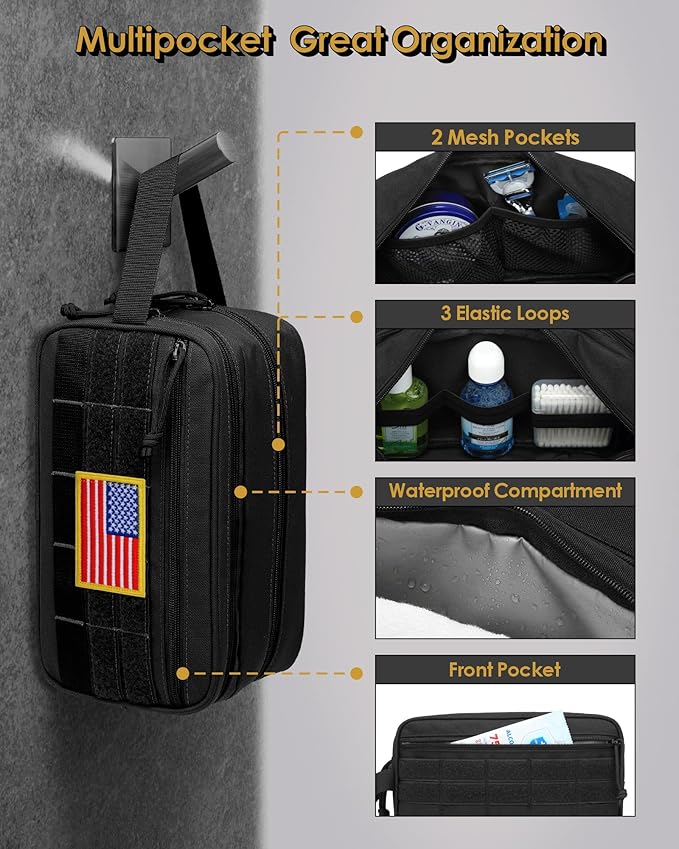 TACTICISM Toiletry Bag for Men - Dry Wet Separate Travel Toiletry Bag, Tactical Molle Dopp Kit for Men with Water-Resistant Shaving Bag for Adult Women for Travel, Black