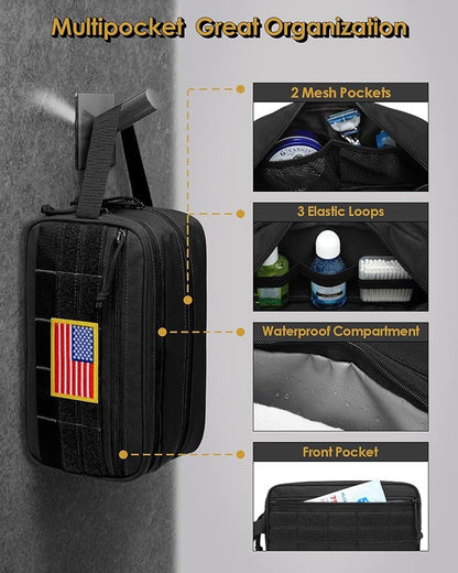 TACTICISM Toiletry Bag for Men - Dry Wet Separate Travel Toiletry Bag, Tactical Molle Dopp Kit for Men with Water-Resistant Shaving Bag for Adult Women for Travel, Black