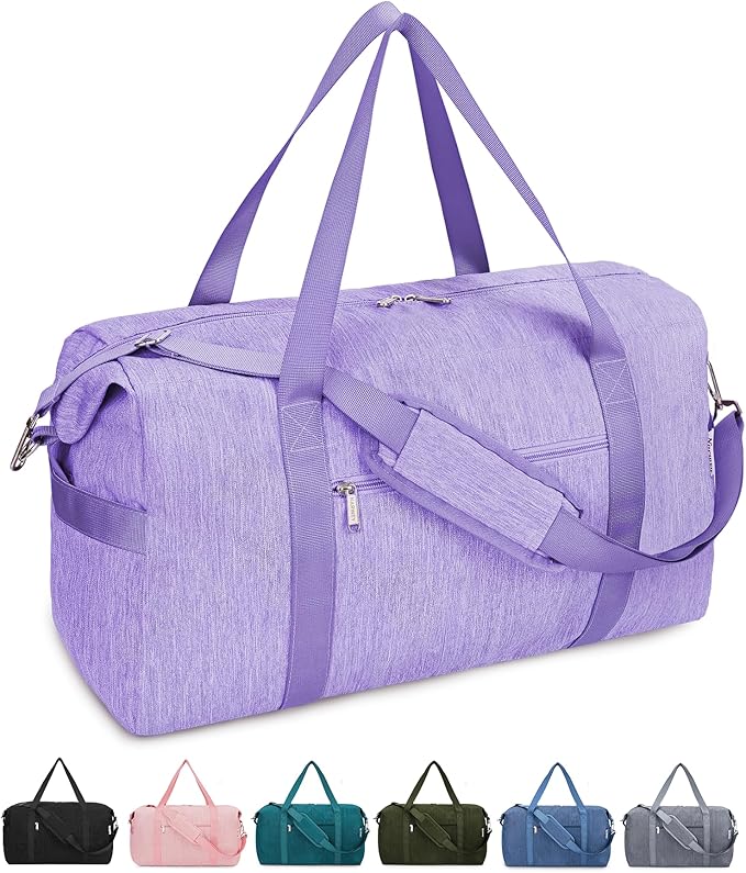 Narwey Carry on luaggage 22x14x9 Airlines Approved Foldable Carry on Bag Travel Duffel Packable Duffle with Wet Pocket Overnight for Women and Men 40L (Purple)