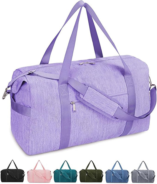 Narwey Carry on luaggage 22x14x9 Airlines Approved Foldable Carry on Bag Travel Duffel Packable Duffle with Wet Pocket Overnight for Women and Men 40L (Purple)