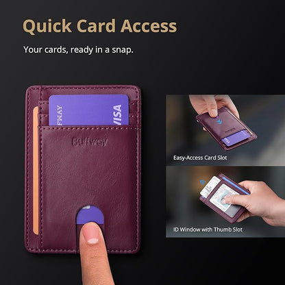 Buffway Slim Minimalist Front Pocket RFID Blocking Leather Wallets for Men and Women - Alaska Purple
