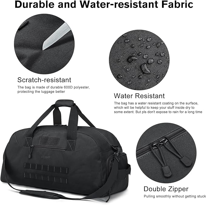 G4Free 70L Large Tactical Duffle Bag Men Sports Gym Backpack with Shoes Compartment Military MOLLE Duffel Backpack ( Black)