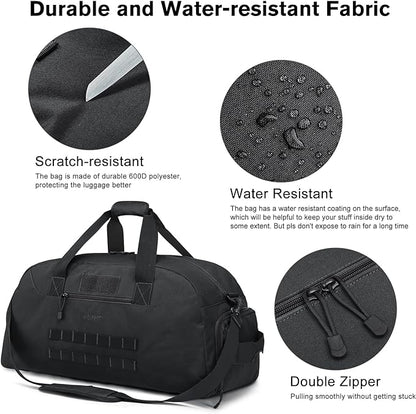 G4Free 70L Large Tactical Duffle Bag Men Sports Gym Backpack with Shoes Compartment Military MOLLE Duffel Backpack ( Black)