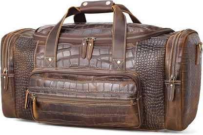 Polare 23" Full Grain Cowhide Leather Gym Duffle Weekender Overnight Travel Duffel Bag For Men