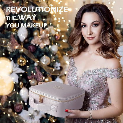 MOMIRA Travel Cosmetic Train Case with Lighted Mirror 3 Color Scenarios Cosmetic Bag Organizer with Adjustable Dividers Makeup Storage for Women, Makeup Accessories & Tools Case Violet Grey