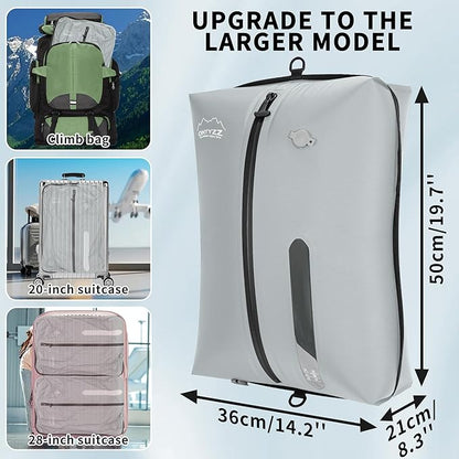 ONTYZZ Three Pack Grey TPU Vacuum Bag for Travel Reusable Compression Bag with IPX8 Waterproof Zipper Durable Space Saver Bag，Large with Air pump