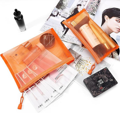 12 Pieces Zipper Nylon Mesh Pouch, Mesh Cosmetic Bags Makeup Bags Pencil Case, Multipurpose Travel Bags for Cosmetic School Office Supplies and Travel Accessories (Orange, A5)