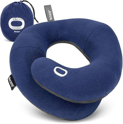 BCOZZY Travel Neck Pillow for Airplane – Patented Double Support for Head, Neck, and Chin. Best for Long Flights, Plane Sleeping & Car Rides. Adjustable Size. Fully Washable. Carry Bag. X-Large, Navy
