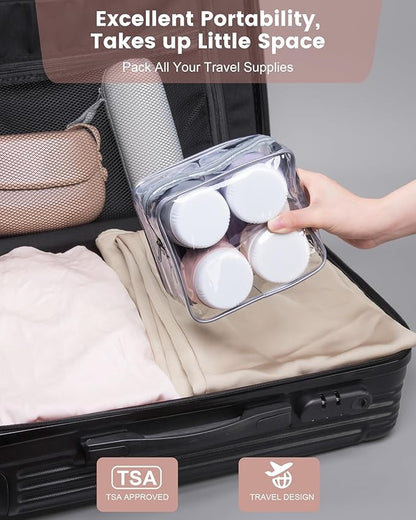 Travel Size Toiletries 8 Pack, TSA Approved 3oz Silicone Squeeze Bottles & Cream Jars with Clear Travel Bag