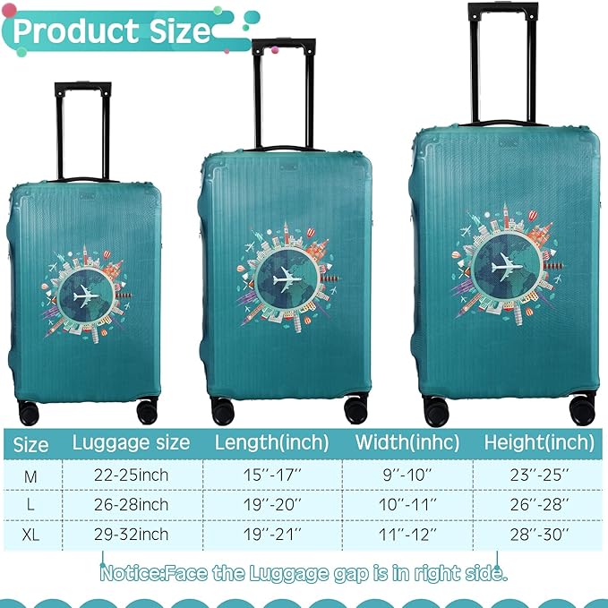 Sherr 3 Pieces Travel Luggage Cover Suitcase Protector Anti Scratch Suitcase Washable Baggage Covers(Travel Theme,Medium/L/XL)