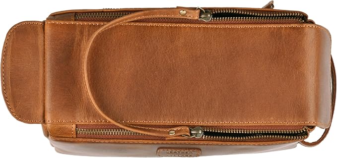 LEATHER VILLAGE Premium Leather Travel Toiletry Bag - Water-Resistant Dopp Kit for Toiletries, Large Shaving Bag & Bathroom Organizer - Gift for Men & Women - Tan Brown