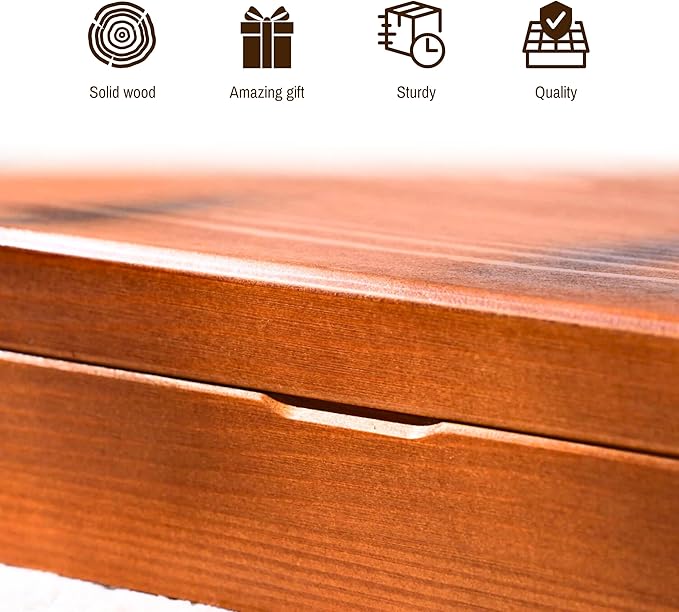 Wooden Jewelry Box for Women, Medium Size Real Natural Solid Wood Antique Organizer with Earring Storage, Ring Compartments, Built in Necklace Hooks, ek11-m