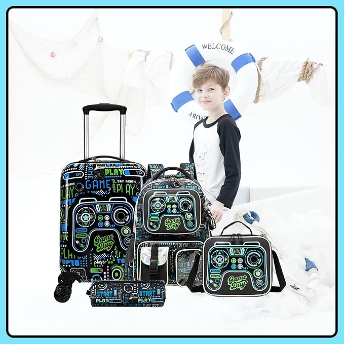 Kid’s Luggage Set 5 Piece Suitcase Set 16’’ Hardside Luggage with Spinner Wheels Girls Boys Carry on Luggage Travel Rolling Luggage Airline Approved
