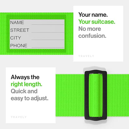 TRAVELY Luggage Straps - Particularly conspicuous & Secure - Incl. 4 Name Tags - Luggage Strap Ideal crosswise - [Set of 4]