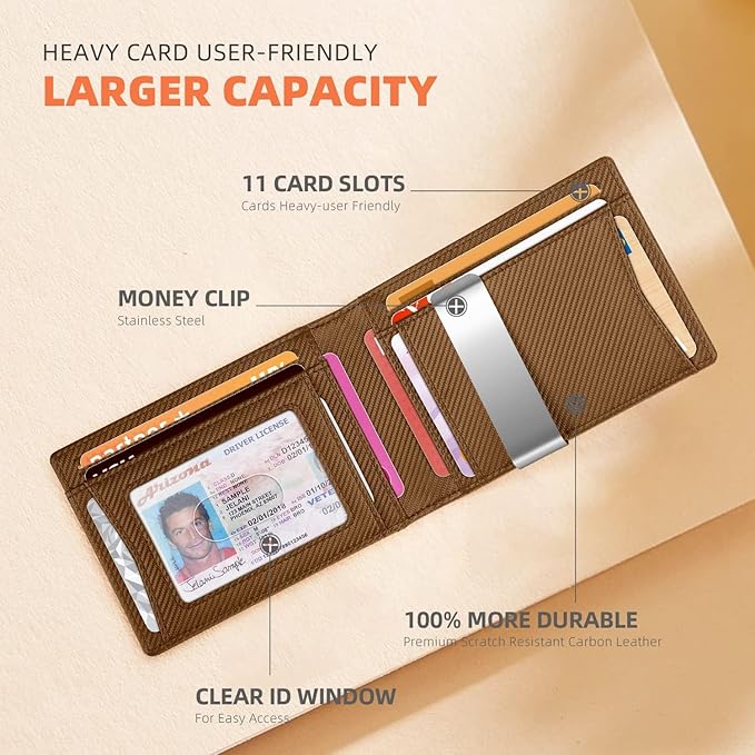 RUNBOX Slim Wallets for Men - Leather Money Clip Mens Wallet - RFID Blocking Front Pocket Bifold Wallet - Thin Credit Card Holder with Gift Box