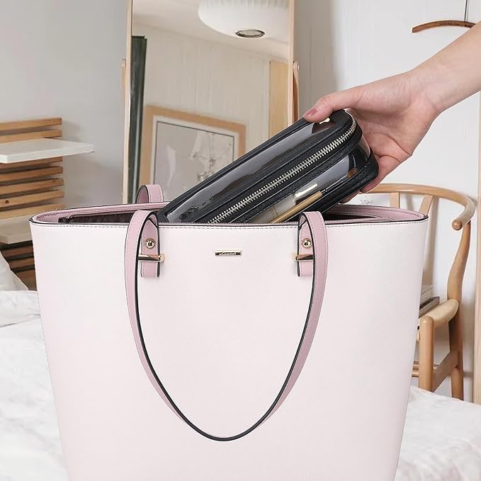 Pinkmik Travel Makeup Bag Set Portable Clear Cosmetic & Toiletry Case Women's Purse Organizer and Car Essentials with Zipper (Black, M+SLIM-2)