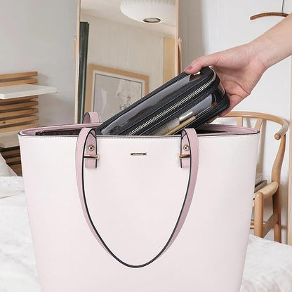 Pinkmik Clear Makeup Bag with Brush Case Travel Toiletry Bag Waterproof Cosmetic Organizer Car Essentials for Women (Black, M+SLIM-1)