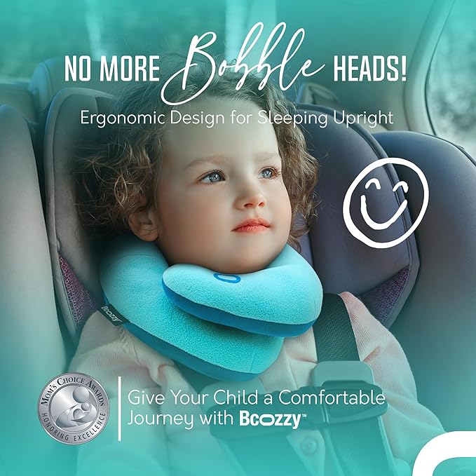 BCOZZY Kids Travel Neck Pillow (3-7 Y/O)- Patented Soft Toddler Pillow for Head & Chin Support in Car Seat, Airplane, and Road Trip Sleeping. Adjustable Size. Fully Washable. Carry Bag. Small, Gray