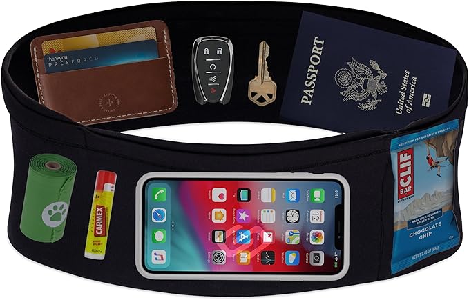 Sporteer VersaMax Running Belt, Travel Belt, Workout Waist Pack - Large Security Pockets Fit All Smartphones, Money, Passport, and Other Valuable Items (Neutral, Large)