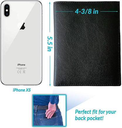 Black RFID Genuine Leather Passport Wallet