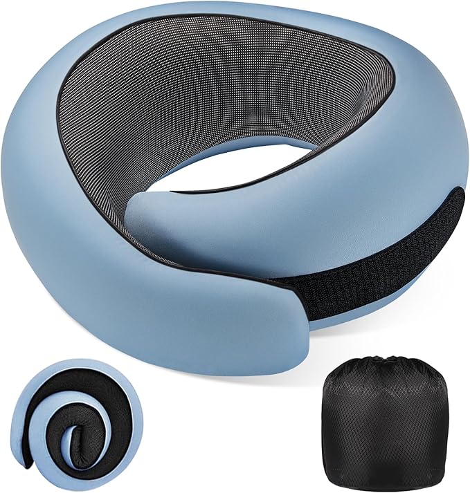 Neck Pillow Airplane,100% Pure Memory FoamTravel Neck Pillow Travel Neck Support Ergonomic &Portable Design Best for Sleeping Plane Car Train Office Flight (Light Blue)