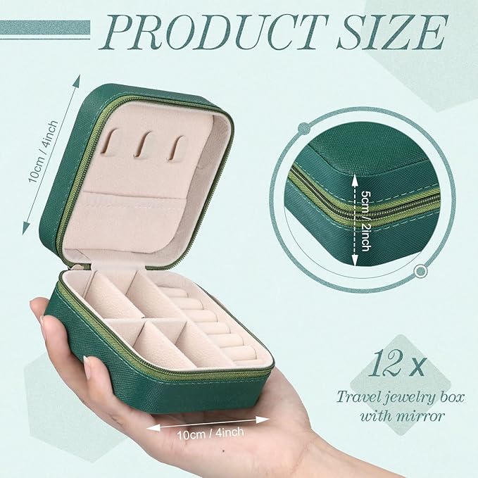 Yinkin 12 Pcs Mini Travel Jewelry Case Bridesmaid Proposal Gift Boxes, Small PU Leather Earring Organizer, Bulk Travel Accessories Portable Jewelry Holder(Green)