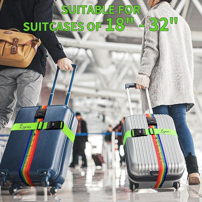 Personalised Luggage Straps with Locks for Suitcases, 2 Pack - Custom Luggage Strap with Name Embroidery, Thick Luggage Belt, Travel Suitcase Identity Straps Stitched, Heavy Duty Lockable Luggage