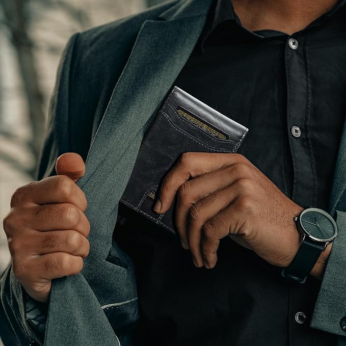 furid Card Wallet For Men Slim: Smart Rfid Minimalist Front Pocket Pop Up Wallet with ID Window - Stocking Stuffers Gifts Boxed for Husband Father at Birthday Anniversary