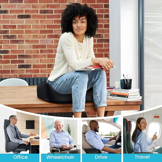 Benazcap Memory Foam Seat Cushion for Office Chair, Ergonomic Chair Cushions for Tailbone Pain Relief, Sciatica & Back Support, Office Chair Cushion & Car Seat Cushion