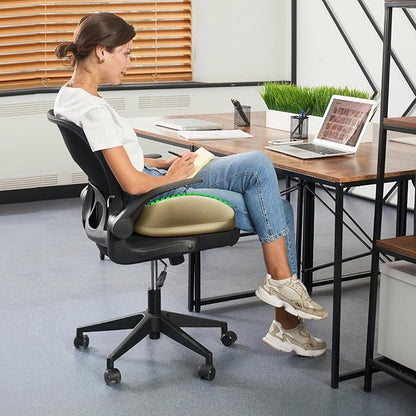 Benazcap Large Seat Cushion for Office Chair Memory Foam Coccyx Pain Relief Cushion Pillow for Back Support Non-Slip Seat Pad for Office Desk, Car Seat, Wheelchair, Sciatica-Beige