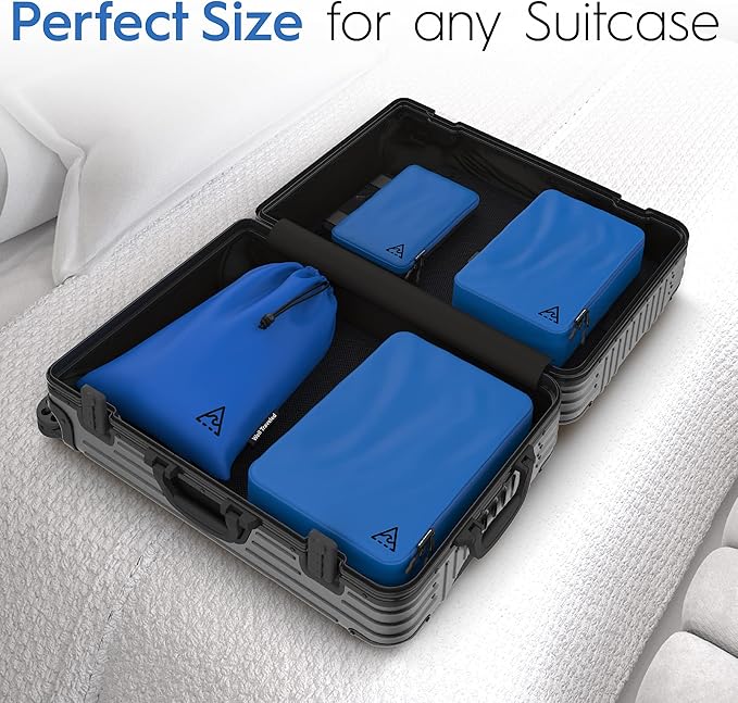 4-Piece Luxury Compression Packing Cubes & Bags for Travel – Maximize Space in Luggage with HybridMax Double-Capacity Design, 50 Luggage Tags, Patented Suitcase Organizer Bags, Lifetime Satisfaction
