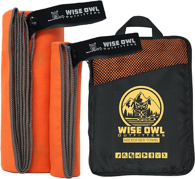 Wise Owl Outfitters Microfiber Camping Towel - Quick Dry Towel for Travel, Backpacking, Hiking, Beach, Gym & Yoga - Compact, Fast Drying & Lightweight