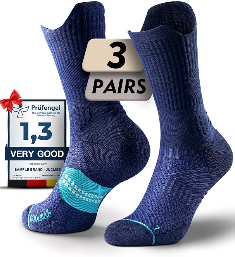 Mens Bamboo Viscose Crew Compression Running Socks Athletic Hiking Cushioned Wicking Anti-Blister Seamless