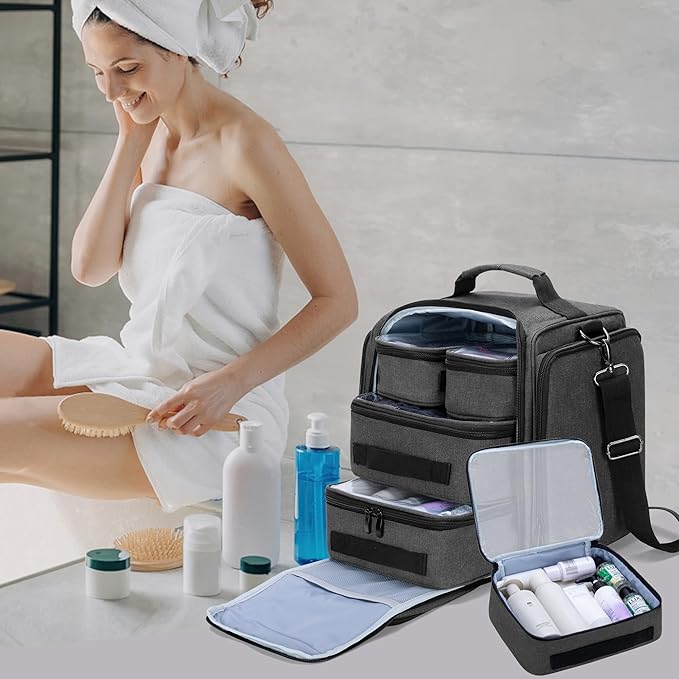 BAFASO Large Travel Toiletry Bag with 4 Removable Pouches, Multifunctional Makeup Bag Hair Bag for Toiletry and Makeup Supplies, Black