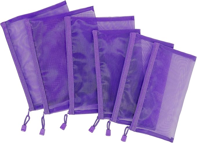 12 Pieces Zipper Nylon Mesh Pouch, Mesh Cosmetic Bags Makeup Bags Pencil Case, Multipurpose Travel Bags for Cosmetic School Office Supplies and Travel Accessories (Purple, A5)