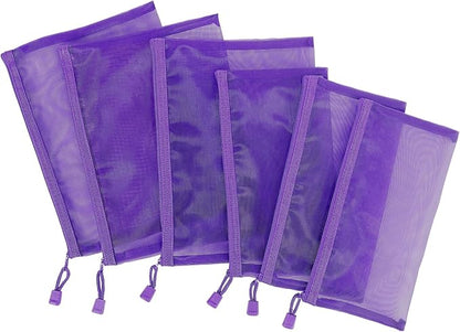 12 Pieces Zipper Nylon Mesh Pouch, Mesh Cosmetic Bags Makeup Bags Pencil Case, Multipurpose Travel Bags for Cosmetic School Office Supplies and Travel Accessories (Purple, A5+B6)