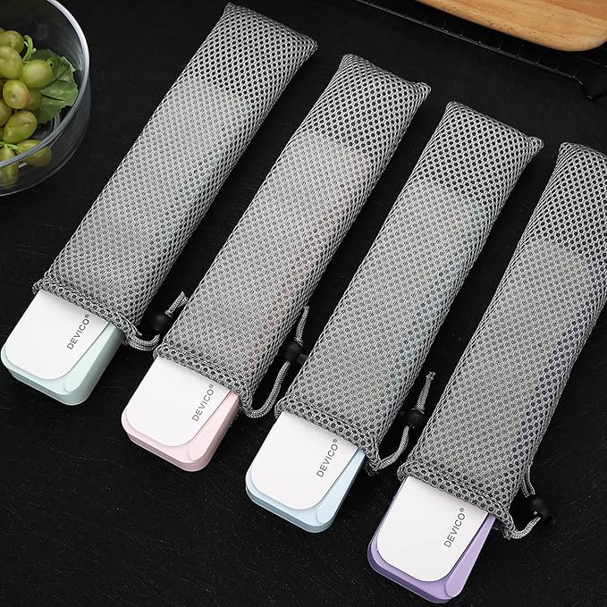 DEVICO Travel Utensils, 18/8 Stainless Steel 4pcs Cutlery Set Portable Camp Reusable Flatware Silverware, Include Fork Spoon Chopsticks with Case (Light Green)