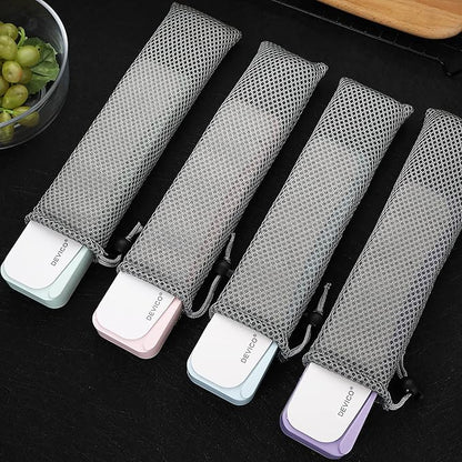 DEVICO Travel Utensils, 18/8 Stainless Steel 4pcs Cutlery Set Portable Camp Reusable Flatware Silverware, Include Fork Spoon Chopsticks with Case (Light Green)