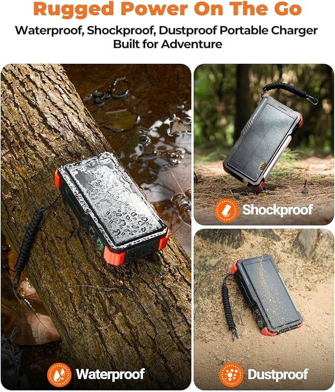 BLAVOR Solar Power Bank with Hand Crank and 4 Cables, 20000mAh Wireless Portable Charger with USB C & Camping Light, 20W Fast Charging Battery Pack for iPhone, iPad, Samsung, All Mobile Phones