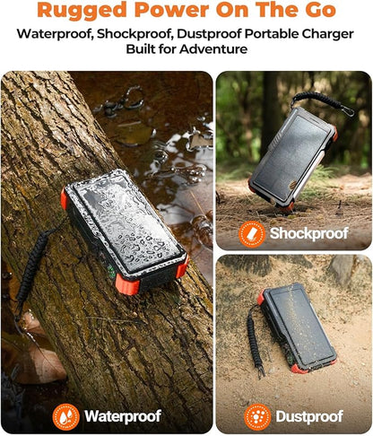 BLAVOR Solar Power Bank with Hand Crank and 4 Cables, 20000mAh Wireless Portable Charger with USB C & Camping Light, 20W Fast Charging Battery Pack for iPhone, iPad, Samsung, All Mobile Phones