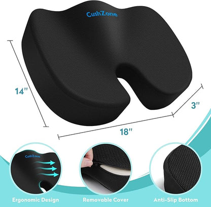 Office Chair Seat Cushion, Cooling Gel Enhanced Memory Foam Cushion for Long Sitting - Back, Sciatica, Coccyx, Tailbone Pain Relief Pillow - for Office, Gaming, Car, Wheelchair - Black, Large
