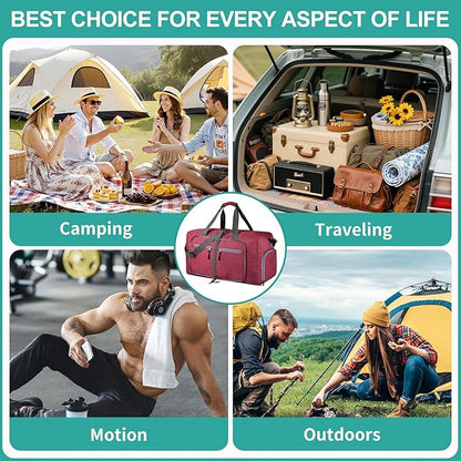 Dimayar 40L Travel Duffle Bag for Men Women - Foldable Duffel Bag with Shoes Compartment - Overnight Bags Waterproof & Tear Resistant(Red)