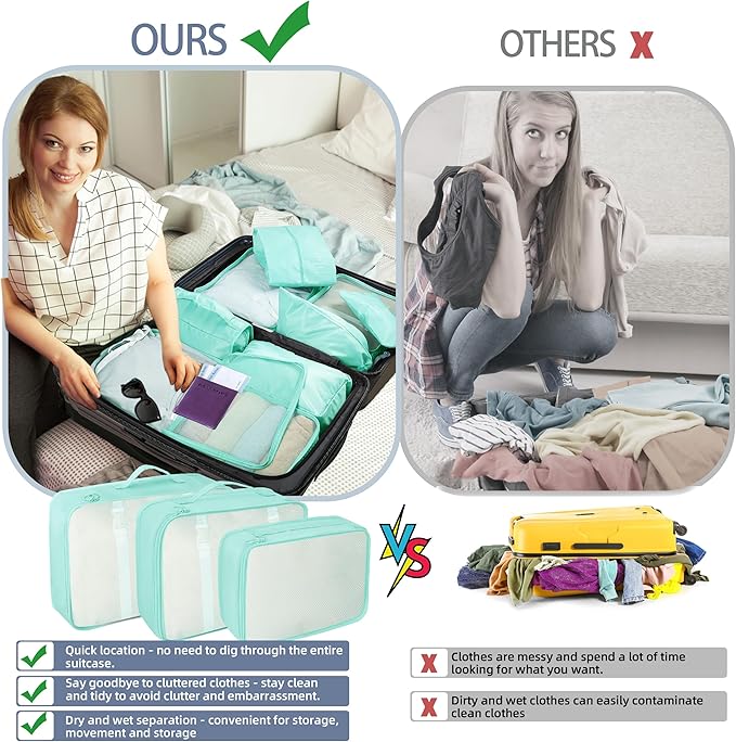 10 Pcs Set Packing Cubes - Travel Packing Organizers, Expandable Suitcase Organizer, Luggage Organizer Bags