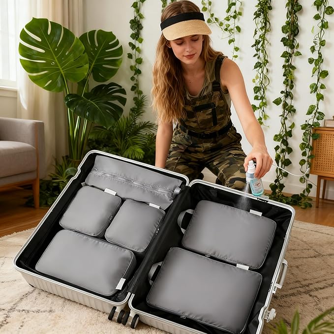 6-piece travel compression packaging cube - foldable travel bag expandable, luggage storage bag. (grey)