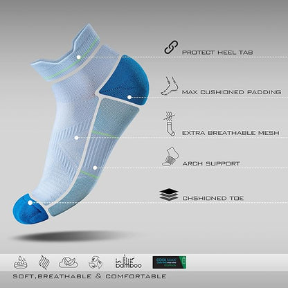 BRISIRA Bamboo Viscose Compression High Ankle Socks Men Women Cushioned Anti Blister HIking Golf Arch Support Running Socks