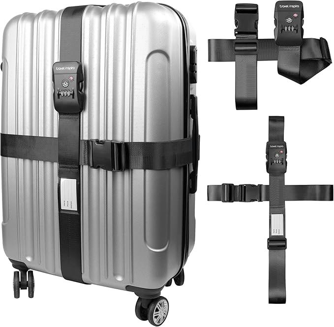 Travel Inspira TSA Lock Luggage Straps for Suitcases | Anti-Burst Protection, High Visibility Color, Easy Identification | Adjustable Heavy-Duty Belt for 20-32 Inch Suitcases