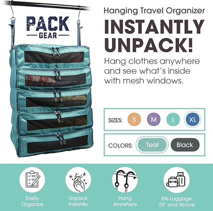 Pack Gear Hanging Suitcase Organizer - Our XL Hanging Luggage Organizer Perfectly Fits Any Suitcase - Our Packing Cubes for Travel Use Mesh Windows to Make Finding Any Outfit Easy (Green, XL)