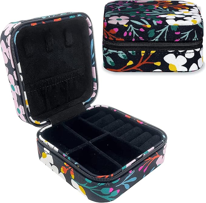 Kate Spade New York Black Travel Jewelry Case, Small Jewelry Box to Organize Rings, Necklaces, Earrings, Fall Floral, Fall Floral, Modern
