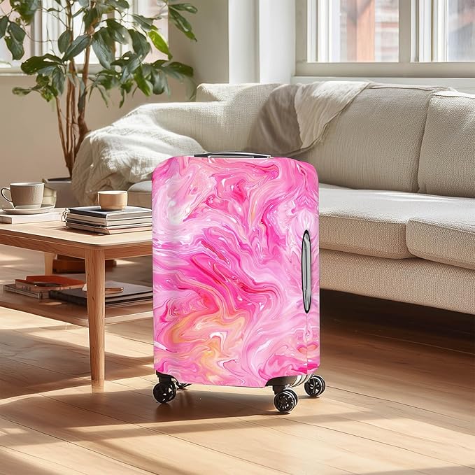 Pink Marble Luggage Cover Suitcase Protector Washable Anti Scratch Protective Sleeve Travel Accessories Baggage Wrap Fits 22-24 Inch Suitcase Covers and Luggage Skins for Travel Essentials